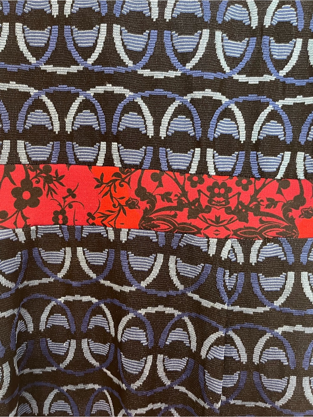 Desigual Blue Patterned Dress with Red Band and Embroidered Detailing - Picture 7 of 11